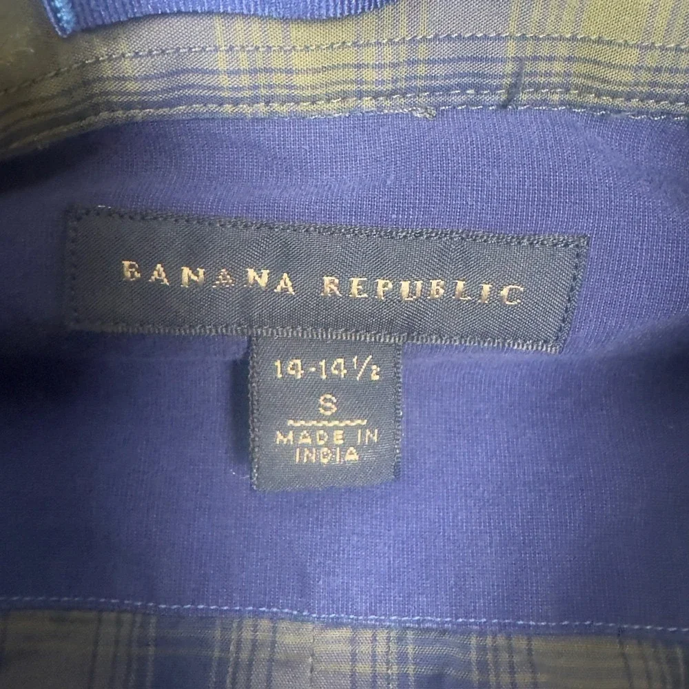 Banana Republic Button‎ Down Shirt Mens S Blue Olive Plaid Stretch Long Sleeve